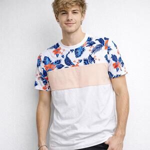 Men’s Small T-Shirt Floral & Pink Colorblock NEW